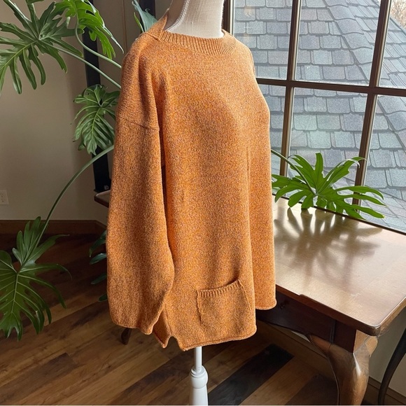 Flax Heathered Cotton Long Sleeve Boxy Tunic Sweater in Marigold Orange - Picture 2 of 9